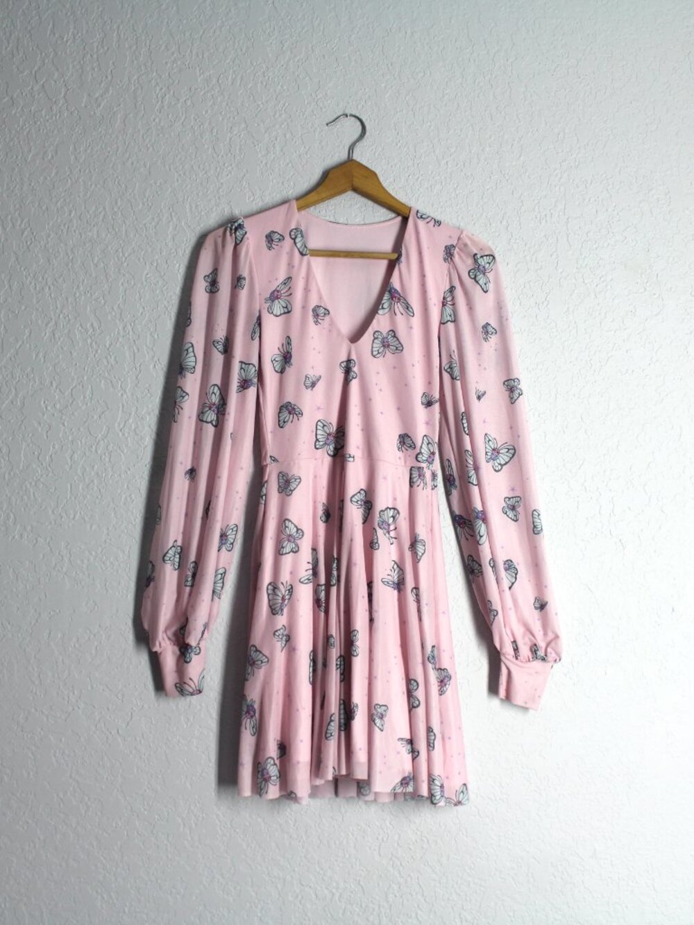 Blackmilk Pokémon Butterfree Sheer Romance Dress pink butterflies long sleeve XS